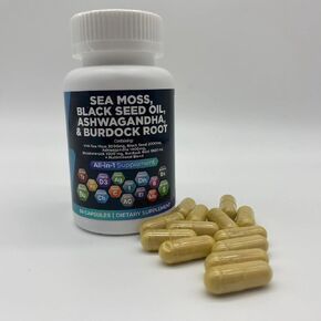 Sea Moss, Black Seed Oil, Ashwagandha, Burdock Root Supplement, 60 Capsules