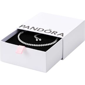 PANDORA Sparkling Slider Tennis Bracelet - Features Slider Clasp - Silver Bracelet for Women - Gift for Her - Sterling Silver with Cubic Zirconia - 9.1", With Gift Box