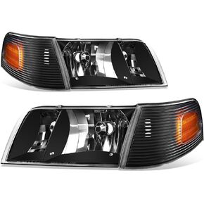 DNA MOTORING Pair of OE Style Headlights Compatible with 98-11 Ford Crown Victoria, Black/Amber,HL-OH-FCV98-BK-AM