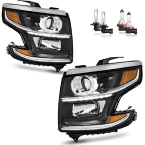 Headlights LED DRL Projector W/Bulbs for 2015-2020 Chevy Tahoe/Suburban, 2016-2019 Chevy Suburban 3500HD Driver& Passenger Side, Halogen