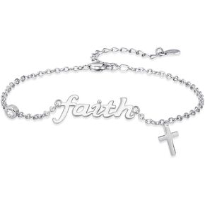 AOVEAO faith Bracelet,S925 Sterling Silver Faith Cross Double Layer Bracelets Christian Jewelry Gifts for Women Girls
