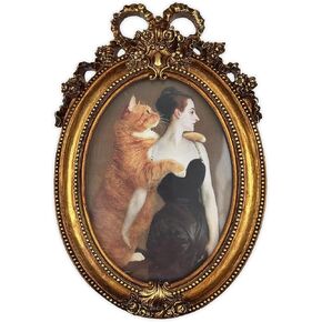 Oval Vintage Picture Frame 5x7 Inch - Antique Elegant Photo Frame with Glass, Bronze Gold, Tabletop or Wall Mount for Home Retro Art Decor