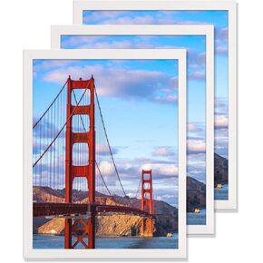 إطارات الملصقات مقاس 18 × 24 إطار صورة من الخشب الصلب الأبيض مكون من 3 عبوات، إطار صورة أحجية للتركيب على الحائط مقاس 18 × 24 لديكور المنزل، وأجهزة تعليق للأفقي أو الرأسي