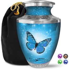 Cremation Urns for Human Ashes - Light Blue Butterfly Large Decorative Urn for Adult Men & Women - Burial Urns for Adult Human Ashes