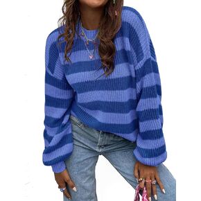 Narecte Women's Crewneck Sweaters Fall Sweaters for Women Trendy Long Sleeve Drop Shoulder Pullover Womens Sweaters