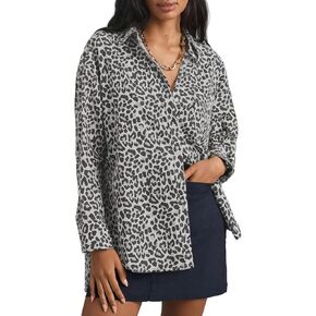 Women's Leopard Print Long Sleeve Button Down Shirts Casual Loose Fit V Neck Collared Tops Blouses