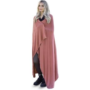 Luxury Viscose derived from Bamboo Wrap Blanket - Stretchy, Lightweight Soft & Breathable - Cooling Viscose with Spandex, Versatile Travel Blanket - Shawl (Blush Pink, Double-Sided)