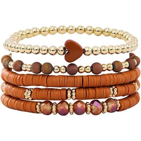 Todu Bohemian Stackable Bracelets for Women Colorful Heart Surfer Heishi Polymer Clay Beaded Elastic Bracelets Summer Beach Boho Holiday Jewelry Valentine's Day Gift 5pcs