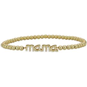 14KT Gold Filled Beaded Bracelet with Mama Pendant - Elegant Stretch Fit Jewelry Gift for Moms