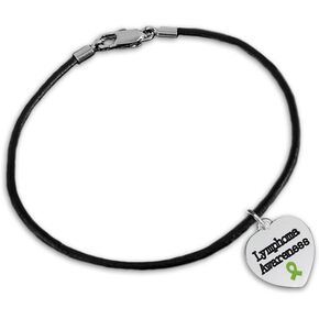 Fundraising For A Cause | Lymphoma Awareness Bracelet with Accent String - Lymphoma Lime Green Ribbon Charm Bracelets for Lymphoma Awareness (1 Bracelet)