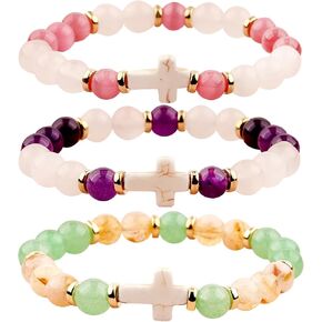 Beaded Bracelet Christmas Gifts for Women Gir, Cross Jesus Bracelets, Healing Mania Calming Yoga Stretch Bracelet Stress Relief Gifts For Women, Christmas Birthday Gifts for Women Gir