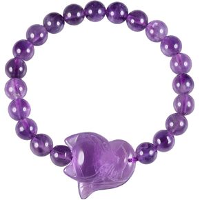 TUMBEELLUWA Healing Amethyst Crystal Beads Bracelet for Women, Hand Carved Lovely Quartz Stone Figurine Charm Bangle