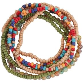 Rice Beads Crystal Fringe Bracelet for Women Handmade Boho Colorful Stackable Bead Bracelets Set Multicolor Seed Layered Stretch Bracelets Party Jewelry