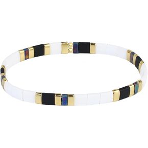 C·QUAN CHI Women Stackable Tila Bead Bracelets Flat Bead Bracelet Boho Friendship Bracelets Stretch Bracelet 03C
