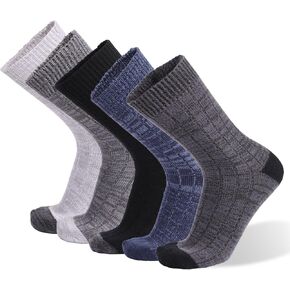 5 Pairs Mens Warm Wool Socks Thermal Winter Thick Crew Socks Cold Weather Thick Winter Wool Hiking Socks