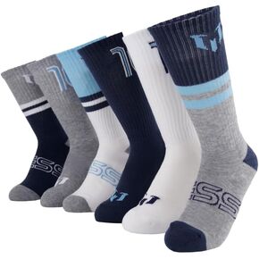 Messi Men's Lifestyle Crew, 6-Pack Kids Socks, Soft & Stretchy, Comfortable
