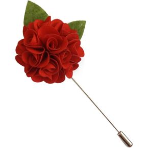Men's Flower Pins Lapel Brooch Handmade Wedding Boutonniere for Suit (Red)