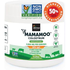 MamaMoo™ Colostrum Powder >50% IgG, Grass Fed, First & Only Non GMO Verified Colostrum, Gut Health Bloating Immunity Skin & Hair, Contains 400+ Bioactive Nutrients, Third Party Lab Tested (Unflavored)