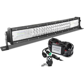 Willpower 32 inch Curved LED Light Bar with Remote Controller Wiring Harness,405W Triple Row Spot Flood Combo Beam,Strobe Flash Work Light Driving Lights,Waterproof Remote Controller On/Off Switch