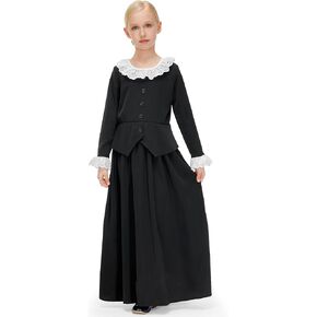 BesserBay Girls Black Long Sleeve Button Ruffled Collars Maxi Dress 5-12 Years