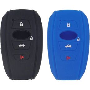 LemSa 2pcs Silicone Smart Key Fob Cover Remote Keyless Entry Bag Compatible with Subaru 2016-2018 Forester 2017-2018 Outback 2015 2016 2018 XV Crosstrek 2017 Impreza 2014-2017, 4 Buttons Black Blue
