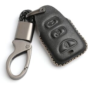 Black Leather for Hyundai Elantra Genesis Sonata Kia Sorento Forte Optima Rondo Spectra 3 4 Buttons Smart Key Fob Case Cover Chain