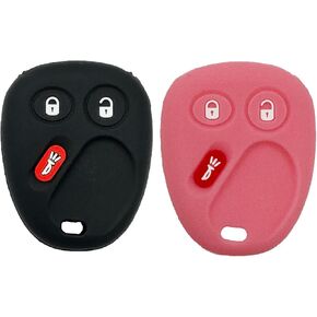 2pcs 3Button Car Key Fob Rubber Cover Case Protector for Chevrolet Chevy Sivlerado 1500 2500 Equinox Tahoe Suburban Sierra Yukon Cadillac Escalade LHJO11, Blue Pink