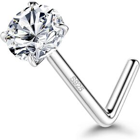 Nose Ring Studs, Moissanite Nose Screw Rings Studs for Women Men, Piercing Jewelry and 925 Sterling Silver with 18K White Gold Vermeil