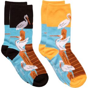 Foozys Women’s Crew Socks | Tropical Island Oasis Themed Novelty Socks | 2 Pair (Pelican)…