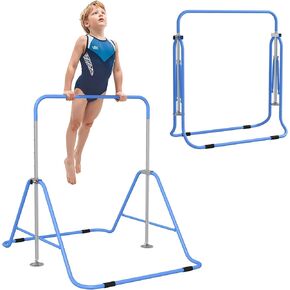 Qaba Folding Gymnastics Bar for Kids with Shock Absorption, Adjustable Gymnastics Horizontal Bar, Gymnastics Kip Bar for Home Use