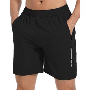 Men's Athletic Running Shorts Quick Dry Workout Shorts with Zip Pockets Lightweight Sports Gym Hiking Shorts