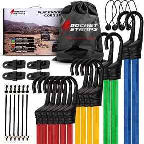 Ultimate Flat Outdoor Bungee Cord Assortment - Heavy Duty Set of 28 Bungee Cords (18",24",32",40"), with Hooks - Elastic Straps for Camping, Securing, and DIY