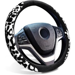 SuperKaKa Suede Plush Cow Print Steering Wheel Cover | Soft & Comfort - Universal PU Auto Protector Cars Interior Accessories for Women Men