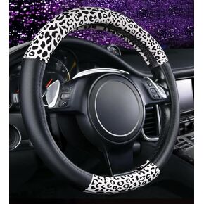 Dotesy Leather Leopard Car Steering Wheel Cover Soft Anti-Slip Breathable Plush Steering Wheel Protector for Women Men Universal Fit 15 inch (Pink)