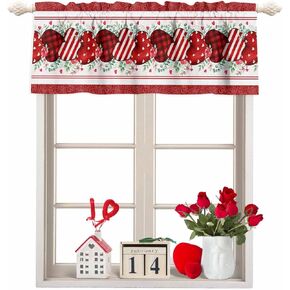 Valentine's Day Curtain Valance, Red Heart Short Rod Pocket Window Treatment for Living Room, Bedroom, Kitchen, Bathroom, 1 Panel, 54" X 18" Eucalyptus Leaves Floral Palid Stripes