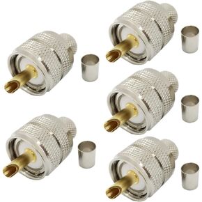 UHF PL-259 PL259 Male-Plug Solder Connector Adapter Connector Silver/Teflon for RG8 RG214 RG213 9913 LMR400 Type Cable Compatiable with CB Ham Radio Antenna Pack of 5