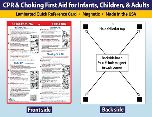 Safety Magnets by ZOCO - CPR & Choking Fridge Magnet - Updated CPR & Choking Guidelines - Heimlich Maneuver Laminated Card 8.5x11 for Infants Children & Adults in Saudi Arabia