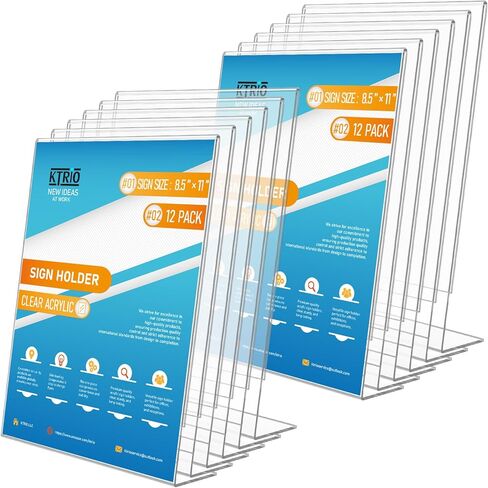 KTRIO Acrylic Sign Holder 8.5x11 Inches 12 Pack, Plastic Display Stands Acrylic Frame, Clear Paper Stand, Slant Back Flyer Stand Menu Holder Document Holder for Stores, Restaurants, Hotels, Office in Kuwait