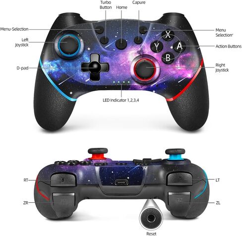 وحدة تحكم لاسلكية AceGamer لجهاز نينتندو سويتش/لايت/OLED/ويندوز، تصميم مخصص لوحدات تحكم نينتندو سويتش مع وظيفة الاستيقاظ/التربو/الاهتزاز/الأزرار الخلفية (أحمر وأزرق) in Saudi Arabia