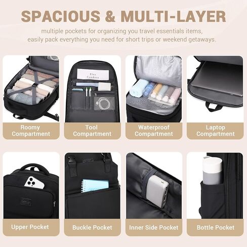 MOONBABY Travel Backpack Carry on Flight Approved for Women Fits 17 inch Laptop Large College Bookbag Personal Item Travel Bag with Makeup Bag and Shoe Bag, Beige in Kuwait