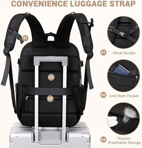 MOONBABY Travel Backpack Carry on Flight Approved for Women Fits 17 inch Laptop Large College Bookbag Personal Item Travel Bag with Makeup Bag and Shoe Bag, Beige in Kuwait