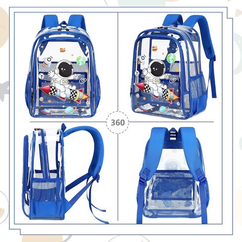 Clear Backpack for Boys Girls,15.6 Inch Kids Clear Backpack Set with Lunch Bag Pencil Case Heavy Duty PVC Elementary Bookbag for School Students See Through Transparent Travel Back Pack,Blue Astronaut in Kuwait