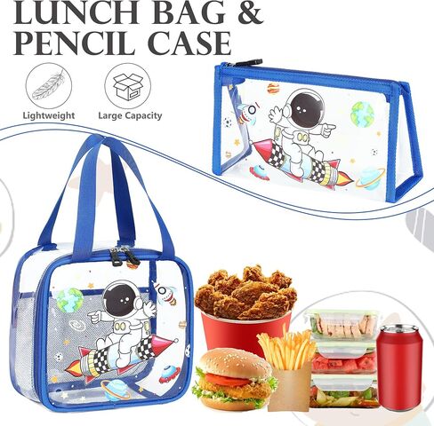 Clear Backpack for Boys Girls,15.6 Inch Kids Clear Backpack Set with Lunch Bag Pencil Case Heavy Duty PVC Elementary Bookbag for School Students See Through Transparent Travel Back Pack,Blue Astronaut in Kuwait