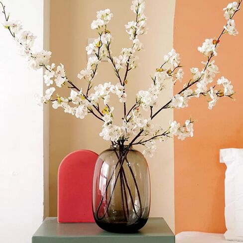 6PCS Artificial Cherry Blossom Branches Faux Cherry Silk Flowers Vine Tall Stems Artificial Flower for Vase Wedding Home Decor (White) in Kuwait