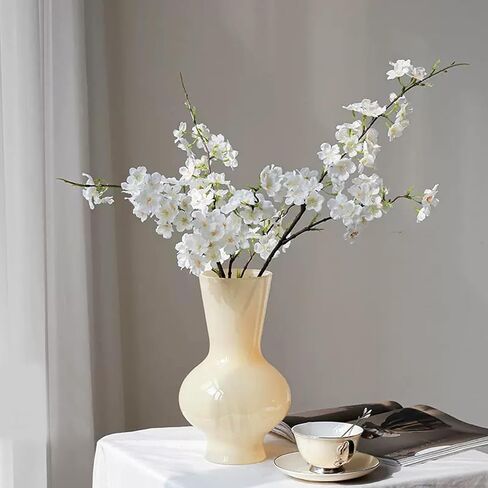 6PCS Artificial Cherry Blossom Branches Faux Cherry Silk Flowers Vine Tall Stems Artificial Flower for Vase Wedding Home Decor (White) in Kuwait
