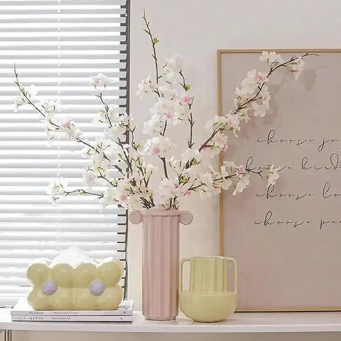 6PCS Artificial Cherry Blossom Branches Faux Cherry Silk Flowers Vine Tall Stems Artificial Flower for Vase Wedding Home Decor (White) in Kuwait
