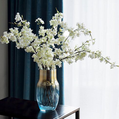 6PCS Artificial Cherry Blossom Branches Faux Cherry Silk Flowers Vine Tall Stems Artificial Flower for Vase Wedding Home Decor (White) in Kuwait