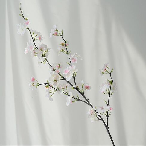 6PCS Artificial Cherry Blossom Branches Faux Cherry Silk Flowers Vine Tall Stems Artificial Flower for Vase Wedding Home Decor (White) in Kuwait