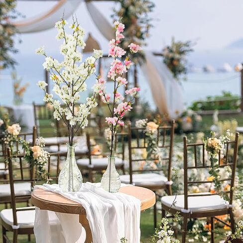 6PCS Artificial Cherry Blossom Branches Faux Cherry Silk Flowers Vine Tall Stems Artificial Flower for Vase Wedding Home Decor (White) in Kuwait