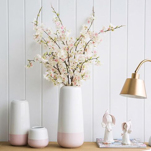 6PCS Artificial Cherry Blossom Branches Faux Cherry Silk Flowers Vine Tall Stems Artificial Flower for Vase Wedding Home Decor (White) in Kuwait